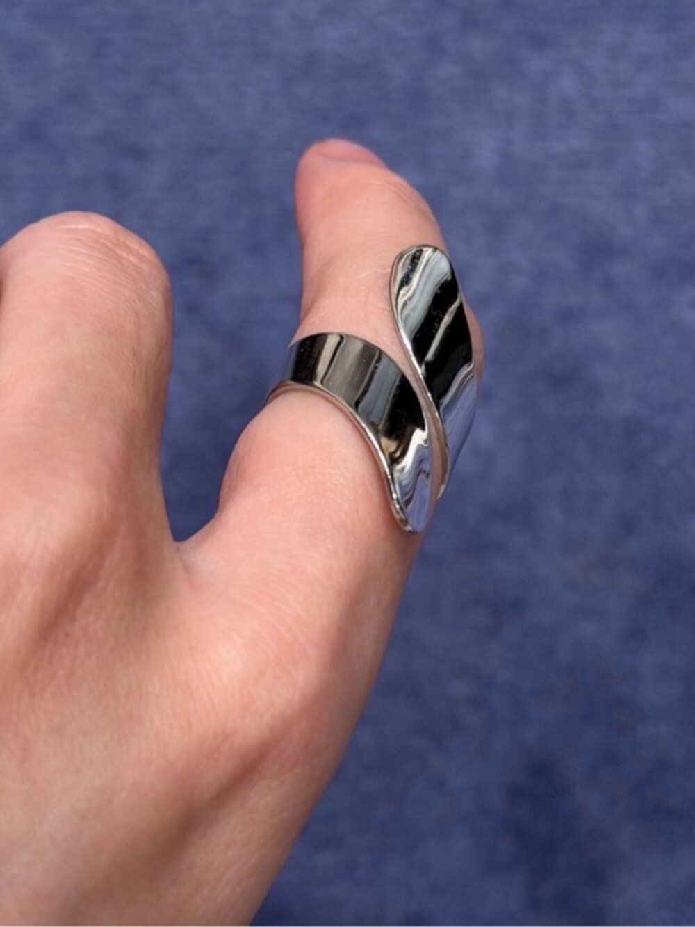 Silver Ripple Open Adjustable Ring - Picture 3 of 6